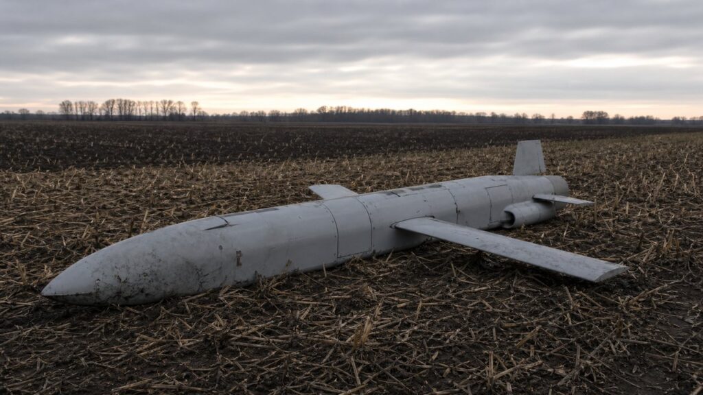 Rosyjska rakieta Ch-101 spadła na Lubelszczyźnie. Najnowsze ustalenia Rakieta Ch-101 leżąca na polu.