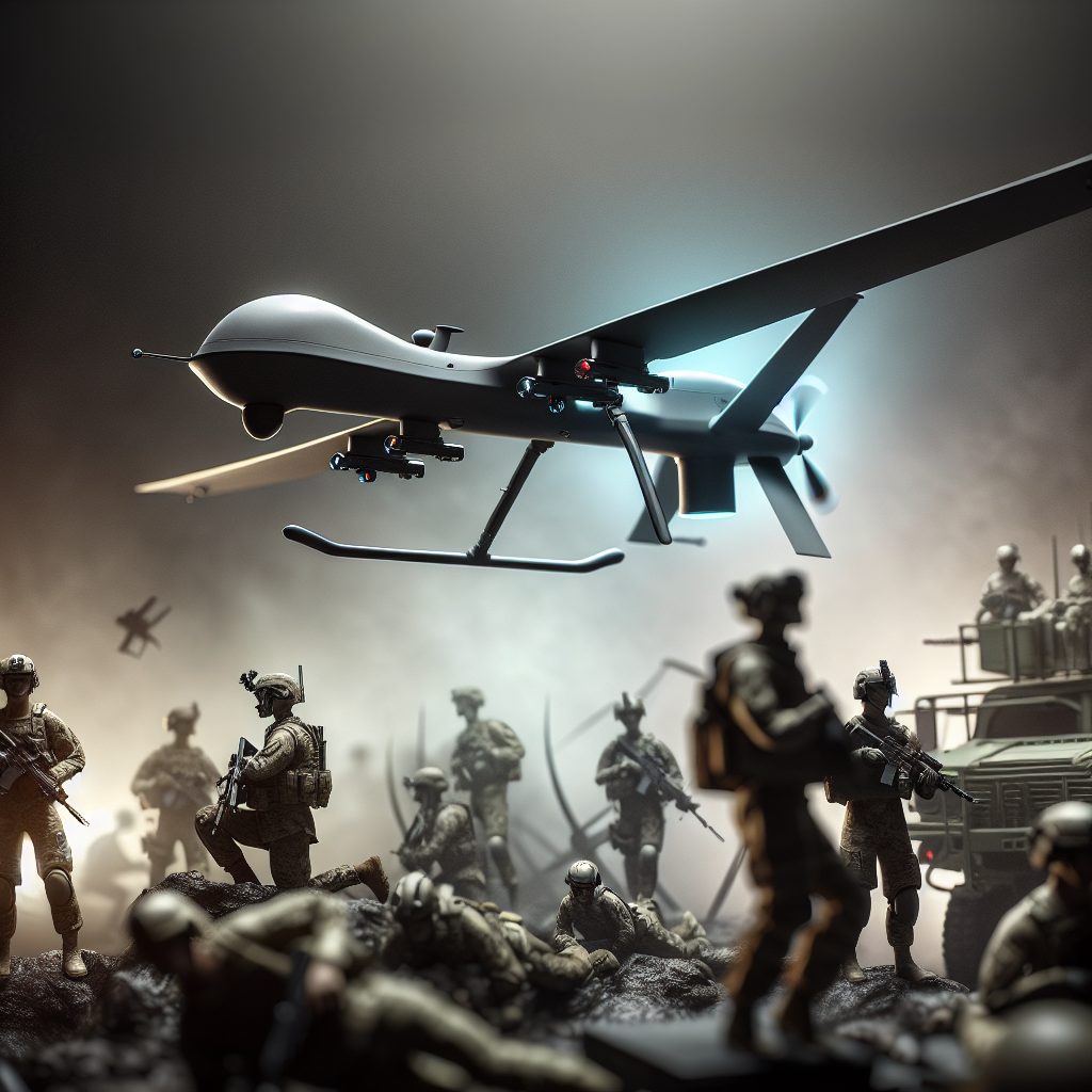 Wojskowy dron zwiadowczy nad polem