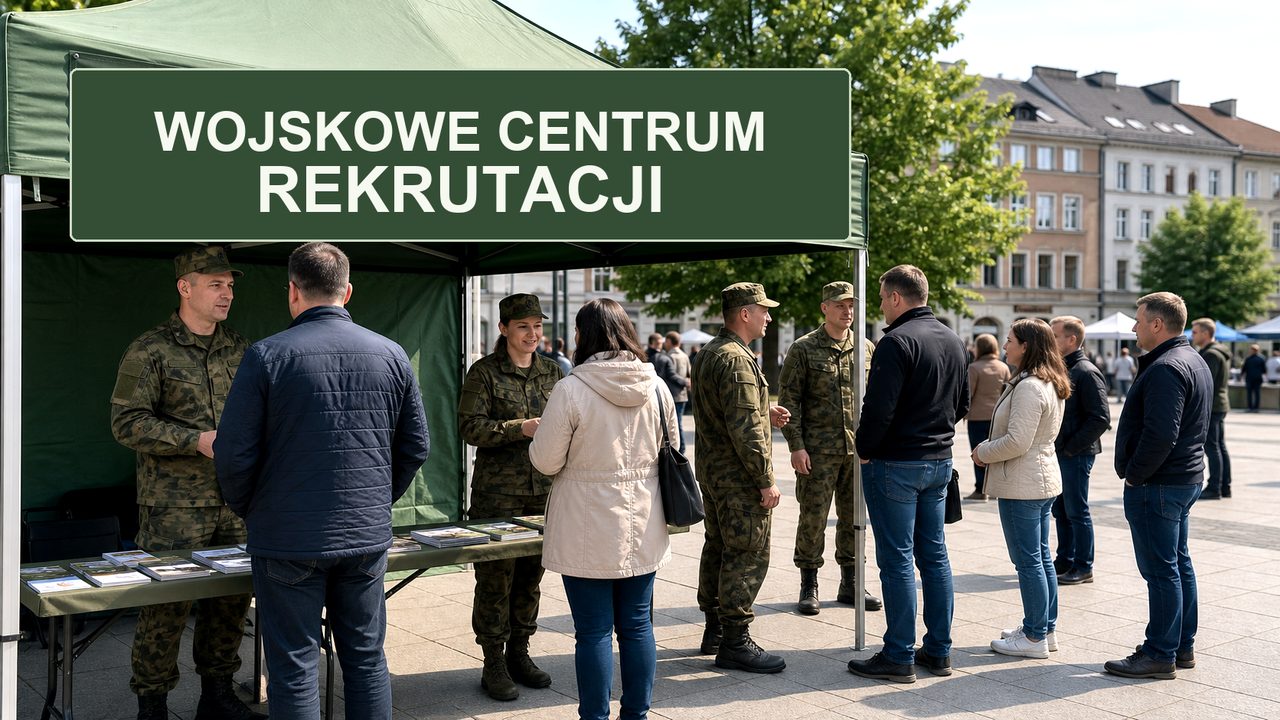 Szkolenie WOT: ile trwa, jak wygląda i jak się przygotować Punkt informacyjny Wojskowego Centrum Rekrutacji z żołnierzami i cywilami pytającymi o szkolenie WOT